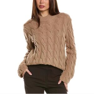 Theory Wool and Cashmere Blend Mock Cable Knit Tan Sweater size P